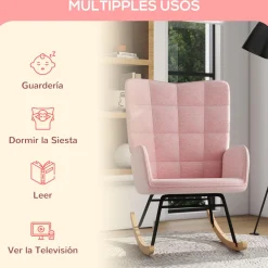 Mecedora Rouse Homcom respaldo alto con reposabrazos rosa 101x71x98 cm