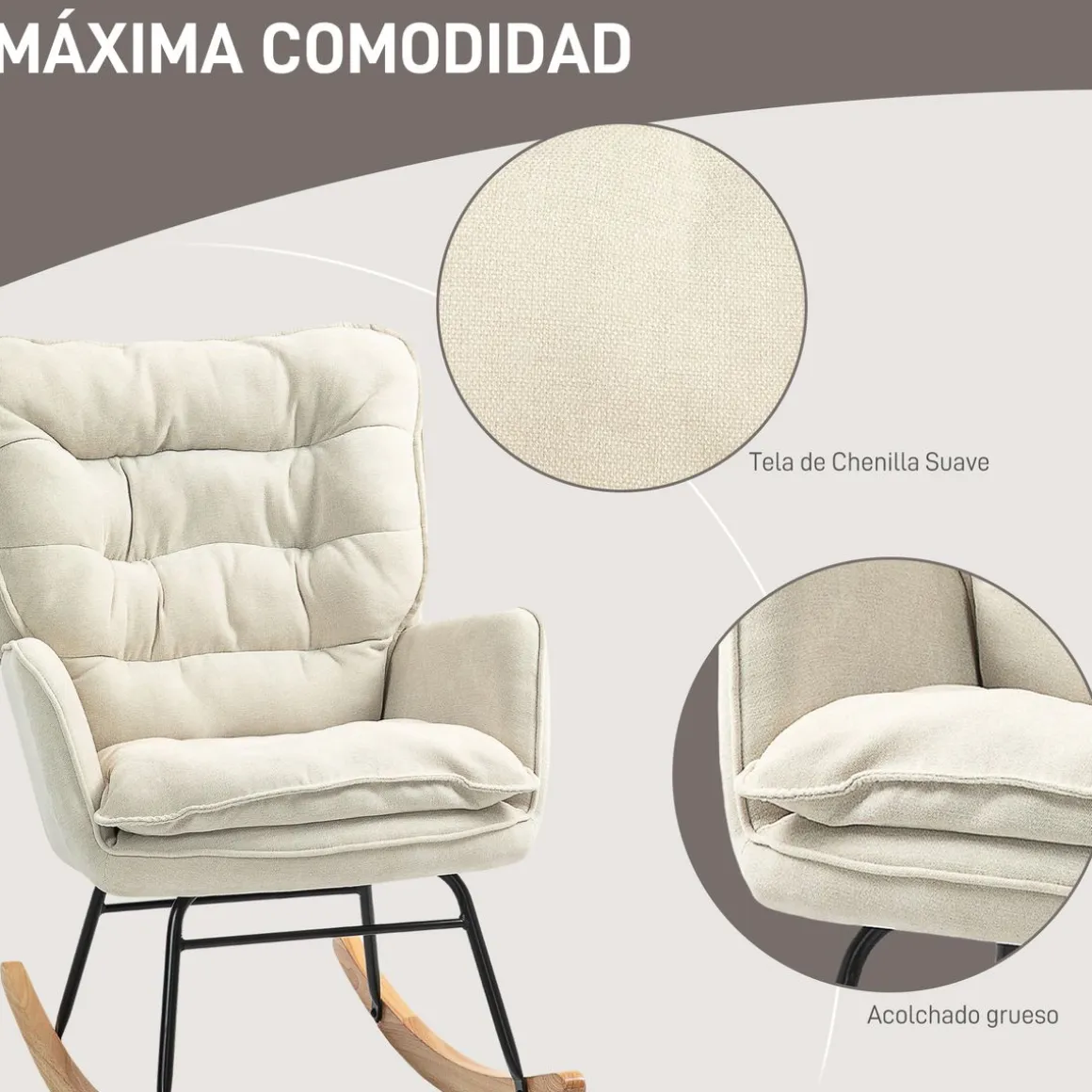 Mecedora Salmo Homcom con respaldo alto beige 97x71x98,5 cm