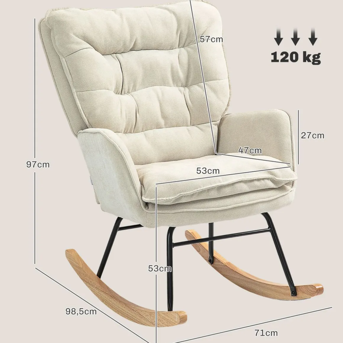 Mecedora Salmo Homcom con respaldo alto beige 97x71x98,5 cm