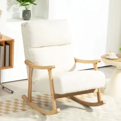 Mecedora Shava Homcom tapizado borrego con reposabrazos crema 98x65x90 cm