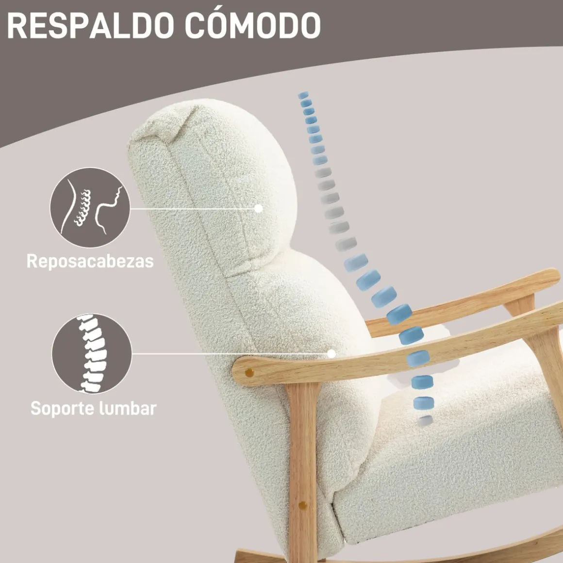 Mecedora Shava Homcom tapizado borrego con reposabrazos crema 98x65x90 cm