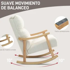 Mecedora Shava Homcom tapizado borrego con reposabrazos crema 98x65x90 cm