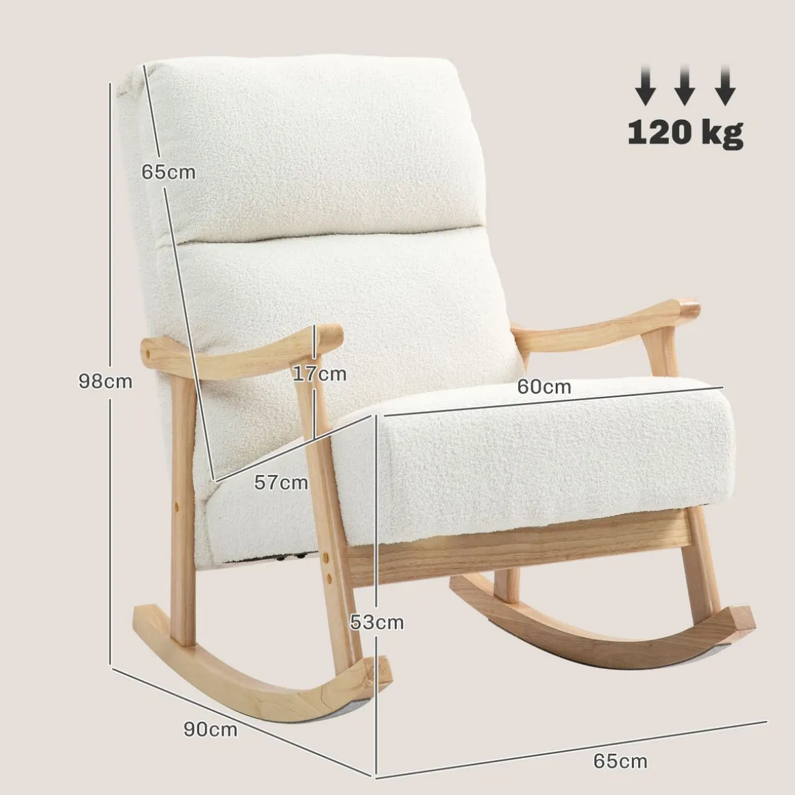 Mecedora Shava Homcom tapizado borrego con reposabrazos crema 98x65x90 cm