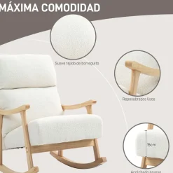 Mecedora Shava Homcom tapizado borrego con reposabrazos crema 98x65x90 cm