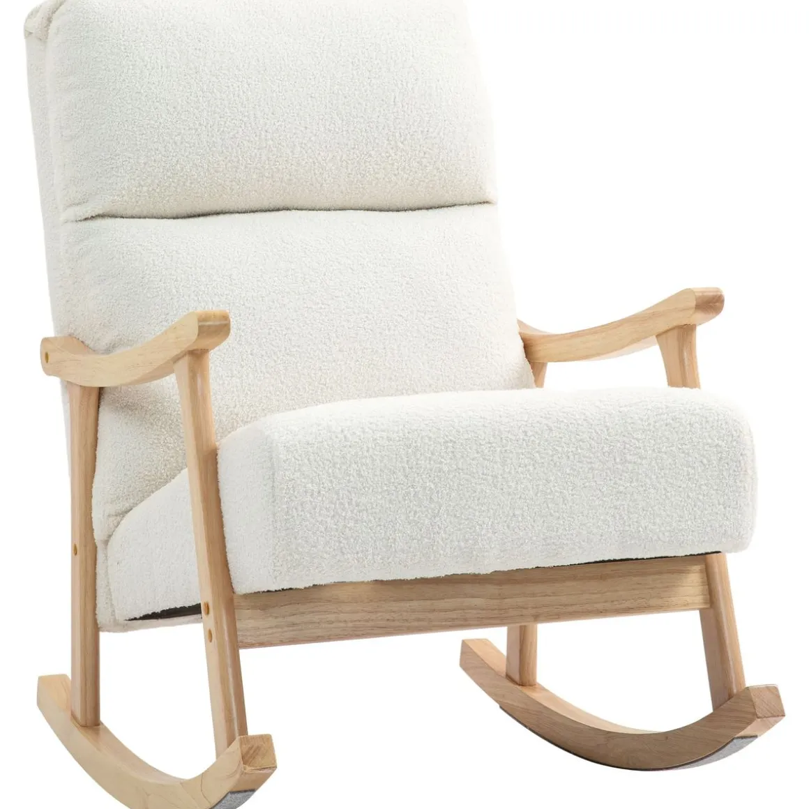 Mecedora Shava Homcom tapizado borrego con reposabrazos crema 98x65x90 cm