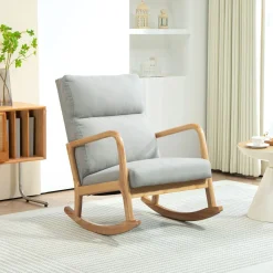 Mecedora Tánger Homcom respaldo acolchado + reposabrazos gris/natural 94,5x65x87 cm