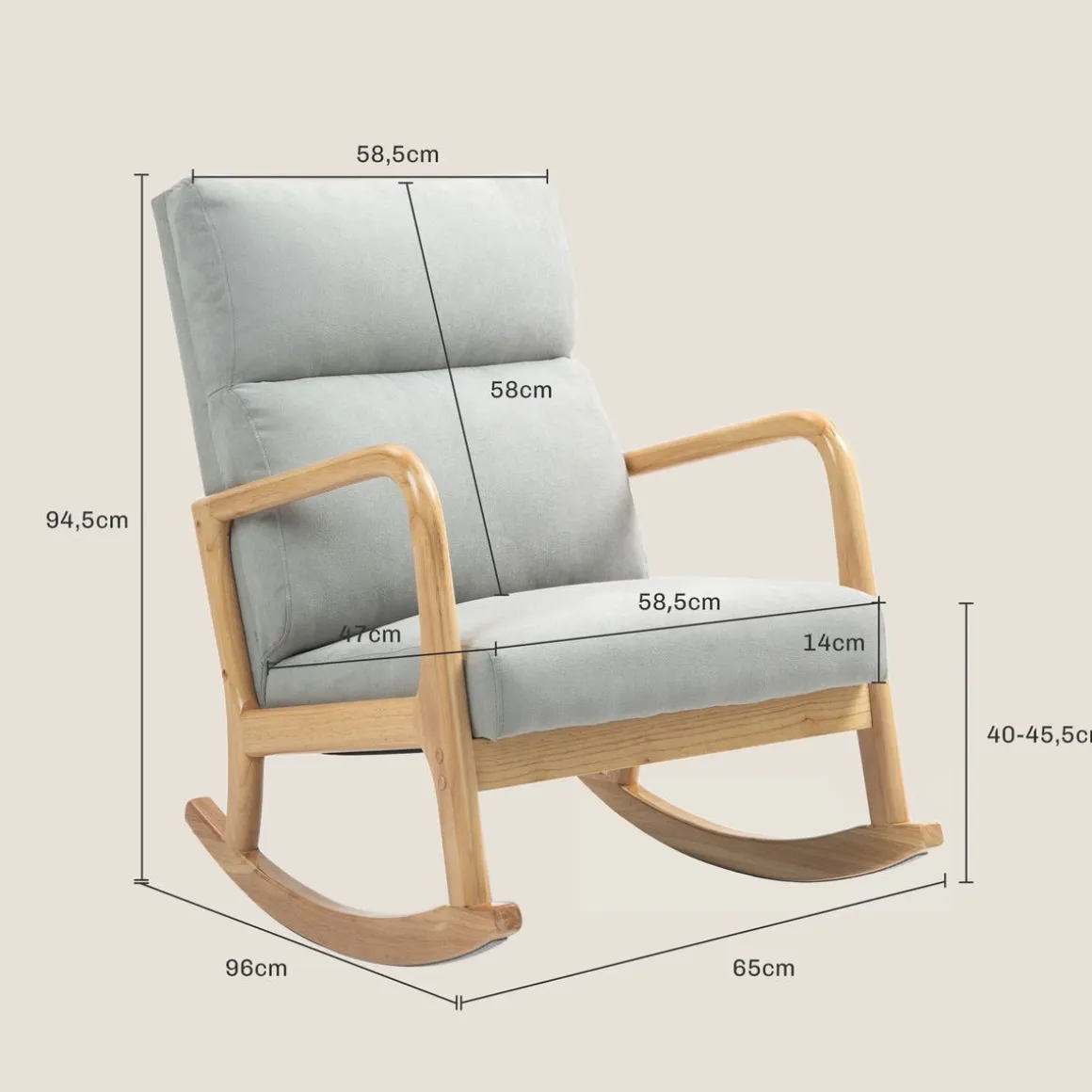 Mecedora Tánger Homcom respaldo acolchado + reposabrazos gris/natural 94,5x65x87 cm