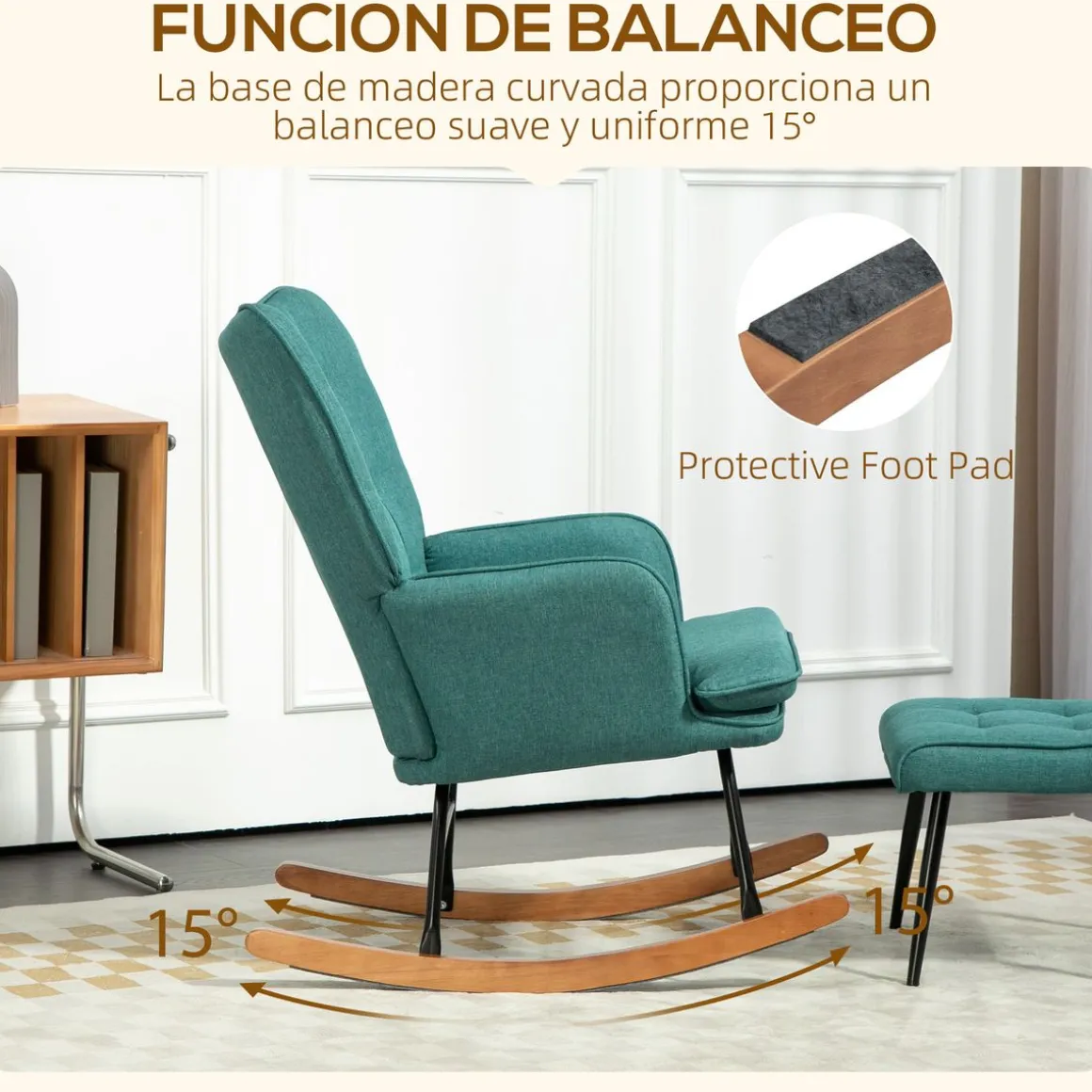 Mecedora Trampolín Homcom con reposapiés 90x64x89 cm
