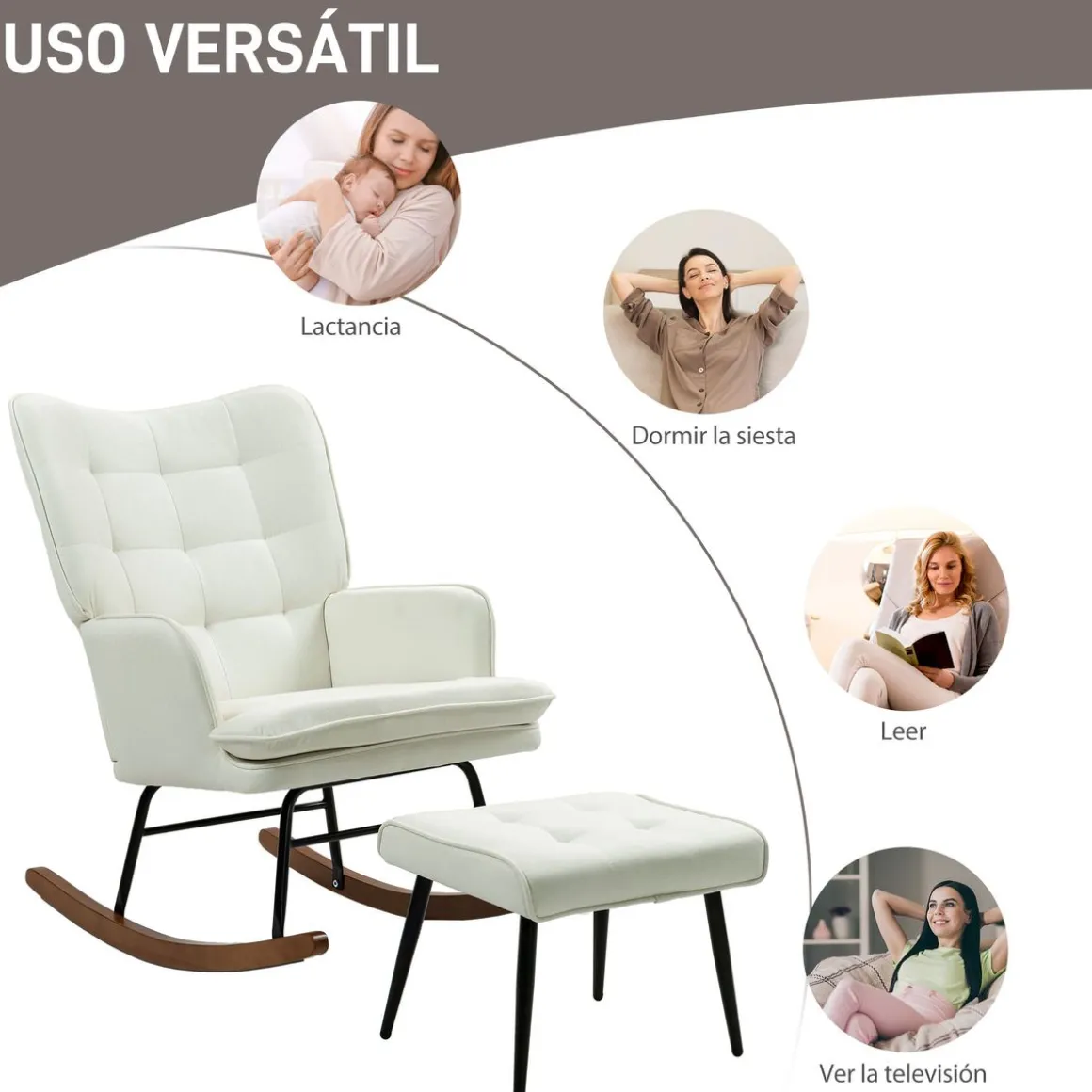 Mecedora Trampolín Homcom con reposapiés 90x64x89 cm