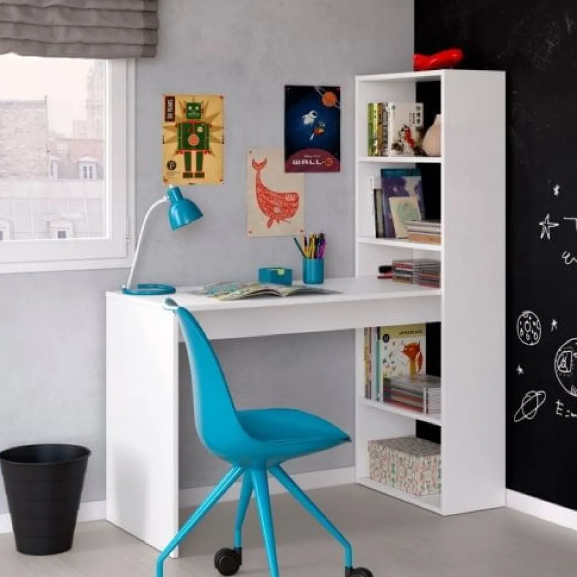 Mesa + estantería Gio Plus reversible blanco Artik