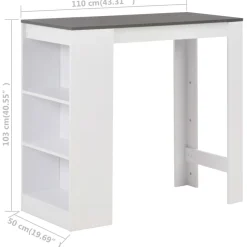 Mesa alta de cocina Acra con estantería 103x110x50 cm