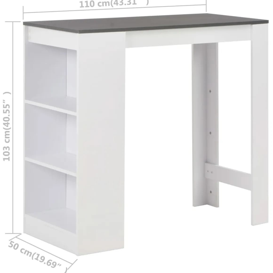 Mesa alta de cocina Acra con estantería 103x110x50 cm