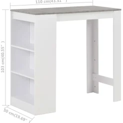 Mesa alta de cocina Acra con estantería 103x110x50 cm