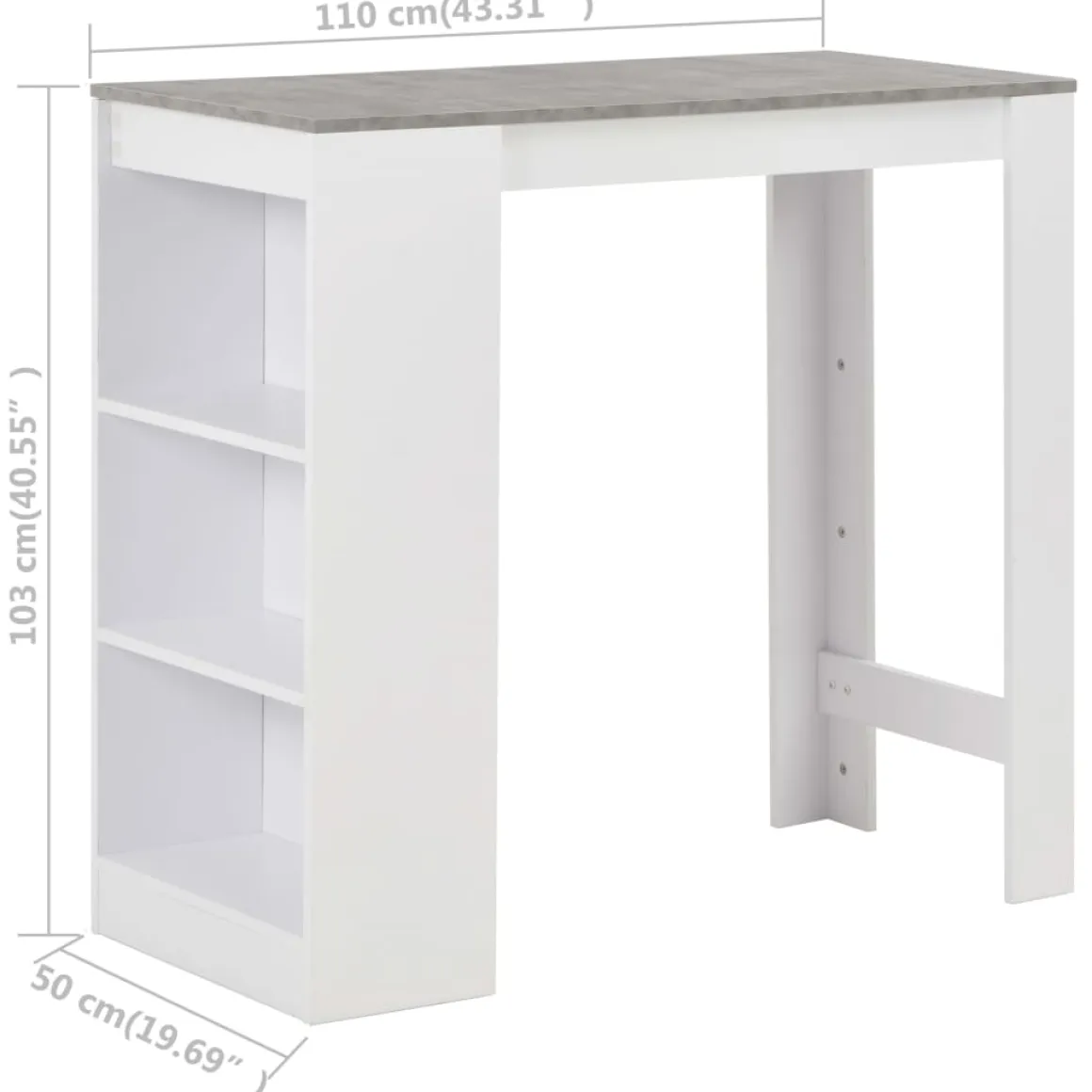 Mesa alta de cocina Acra con estantería 103x110x50 cm