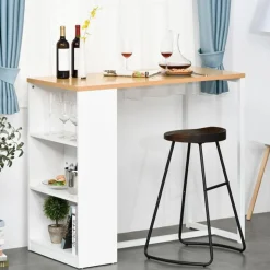 Mesa alta Homcom con 3 estantes blanco/roble 100x115x55 cm