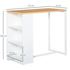 Mesa alta Homcom con 3 estantes blanco/roble 100x115x55 cm
