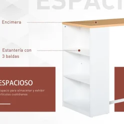 Mesa alta Homcom con 3 estantes blanco/roble 100x115x55 cm