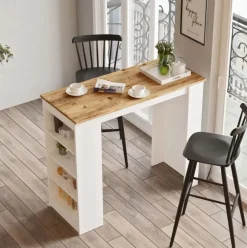 Mesa alta Yurupa estantes laterales blanco/natural 101x120x51 cm