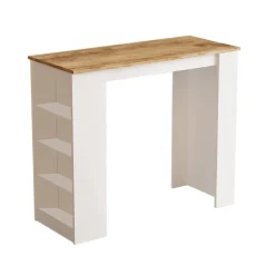 Mesa alta Yurupa estantes laterales blanco/natural 101x120x51 cm