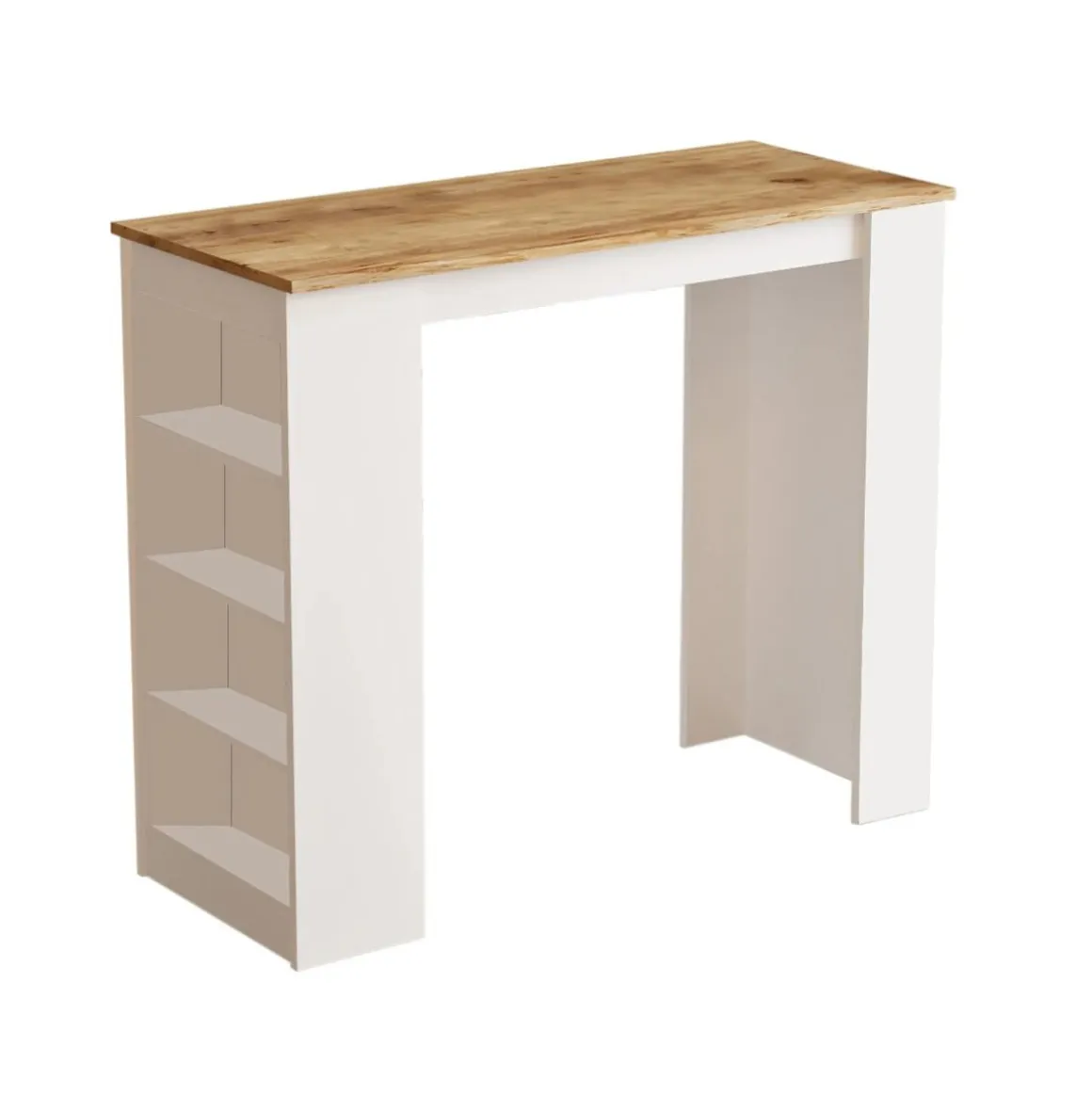 Mesa alta Yurupa estantes laterales blanco/natural 101x120x51 cm