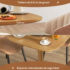 Mesa Arborea Homcom diseño fijo 4 personas natural 75x70x70 cm