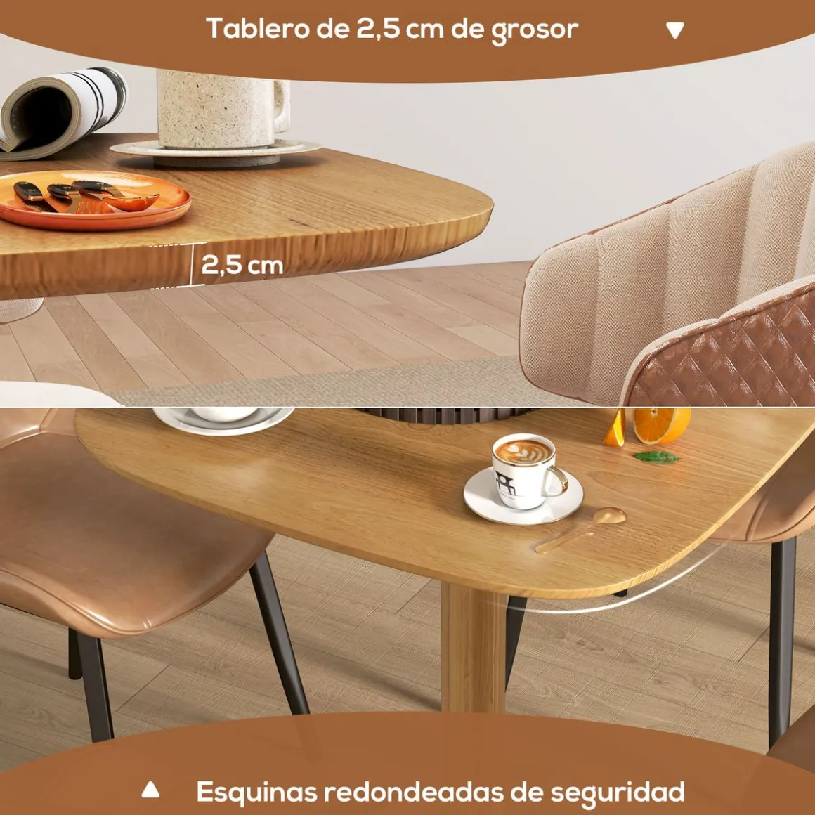 Mesa Arborea Homcom diseño fijo 4 personas natural 75x70x70 cm