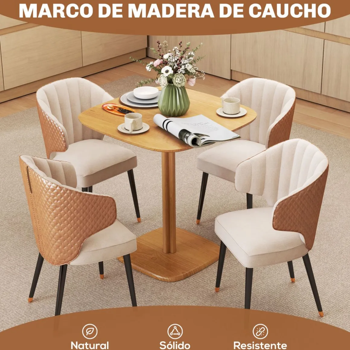 Mesa Arborea Homcom diseño fijo 4 personas natural 75x70x70 cm