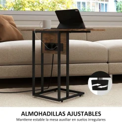 Mesa auxiliar Anhelo Homcom diseño plegable con estación de carga marrón 57x39x29 cm