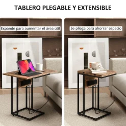 Mesa auxiliar Anhelo Homcom diseño plegable con estación de carga marrón 57x39x29 cm