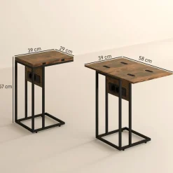 Mesa auxiliar Anhelo Homcom diseño plegable con estación de carga marrón 57x39x29 cm