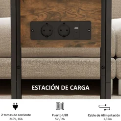 Mesa auxiliar Anhelo Homcom diseño plegable con estación de carga marrón 57x39x29 cm