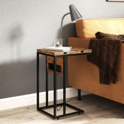 Mesa auxiliar Anhelo Homcom diseño plegable con estación de carga marrón 57x39x29 cm