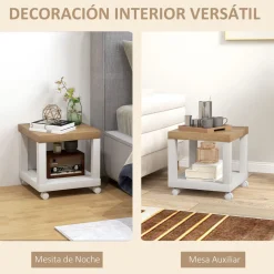 Mesa auxiliar Azucena Homcom con ruedas blanco/natural 40x40 cm