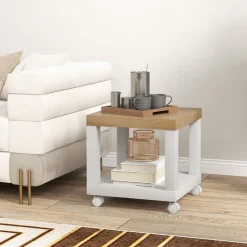 Mesa auxiliar Azucena Homcom con ruedas blanco/natural 40x40 cm