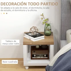 Mesa auxiliar Azucena Homcom con ruedas blanco/natural 40x40 cm