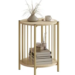 Mesa auxiliar Belvento Homcom con estante inferior natural Ø41x49 cm
