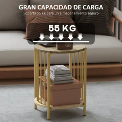 Mesa auxiliar Belvento Homcom con estante inferior natural Ø41x49 cm