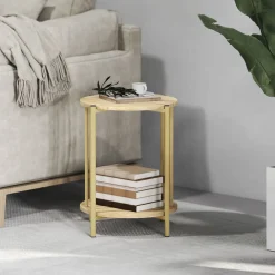 Mesa auxiliar Belvento Homcom con estante inferior natural Ø41x49 cm
