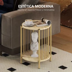 Mesa auxiliar Belvento Homcom con estante inferior natural Ø41x49 cm