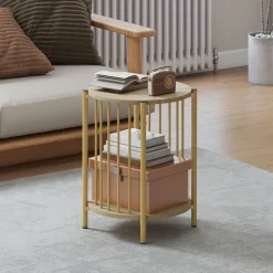 Mesa auxiliar Belvento Homcom con estante inferior natural Ø41x49 cm