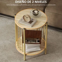 Mesa auxiliar Belvento Homcom con estante inferior natural Ø41x49 cm