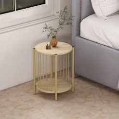 Mesa auxiliar Belvento Homcom con estante inferior natural Ø41x49 cm