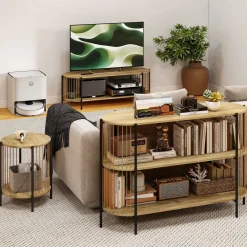 Mesa auxiliar Celestia Homcom con estante inferior natural Ø43,5x51 cm