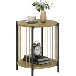 Mesa auxiliar Celestia Homcom con estante inferior natural Ø43,5x51 cm