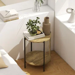 Mesa auxiliar Celestia Homcom con estante inferior natural Ø43,5x51 cm