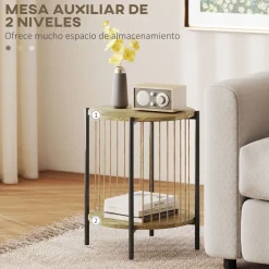 Mesa auxiliar Celestia Homcom con estante inferior natural Ø43,5x51 cm