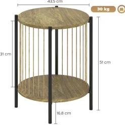 Mesa auxiliar Celestia Homcom con estante inferior natural Ø43,5x51 cm