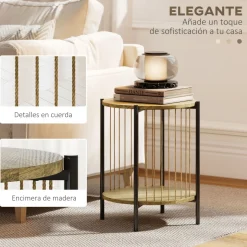 Mesa auxiliar Celestia Homcom con estante inferior natural Ø43,5x51 cm