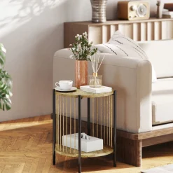 Mesa auxiliar Celestia Homcom con estante inferior natural Ø43,5x51 cm