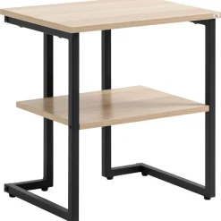 Mesa auxiliar Centauro Homcom 2 estantes pies ajustables negro/natural 48x35x45 cm